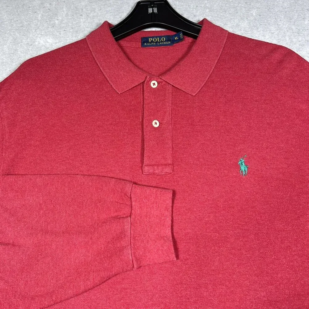 Polo Ralph Lauren Pique Polo Shirt Men’s XL Red Classic Fit Long Sleeve